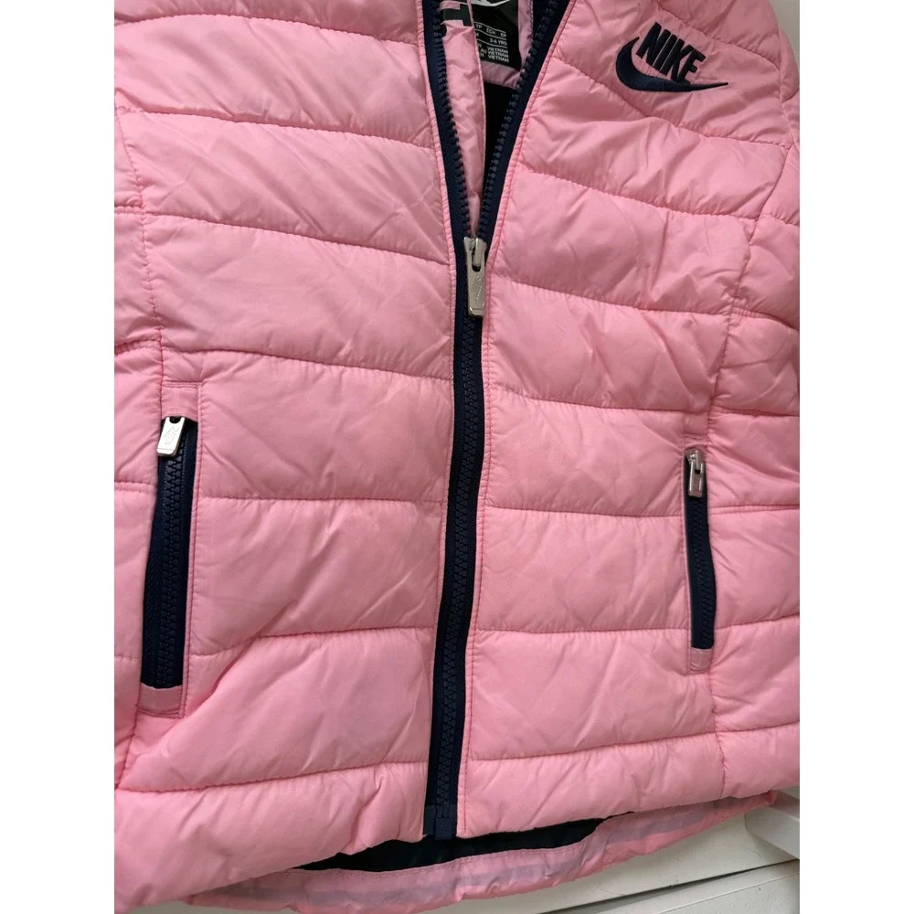 Nike Girls Pink Puffer Jacket Fleece Lined Hooded Full Zip Coat Size 4 XS 3-4Y